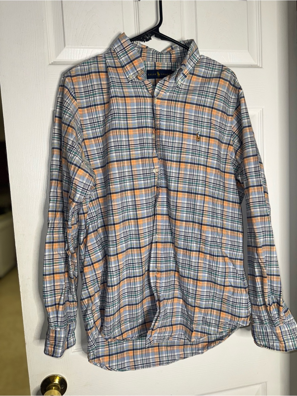 Ralph Lauren Orange and Blue Plaid Button-Down Shirt
